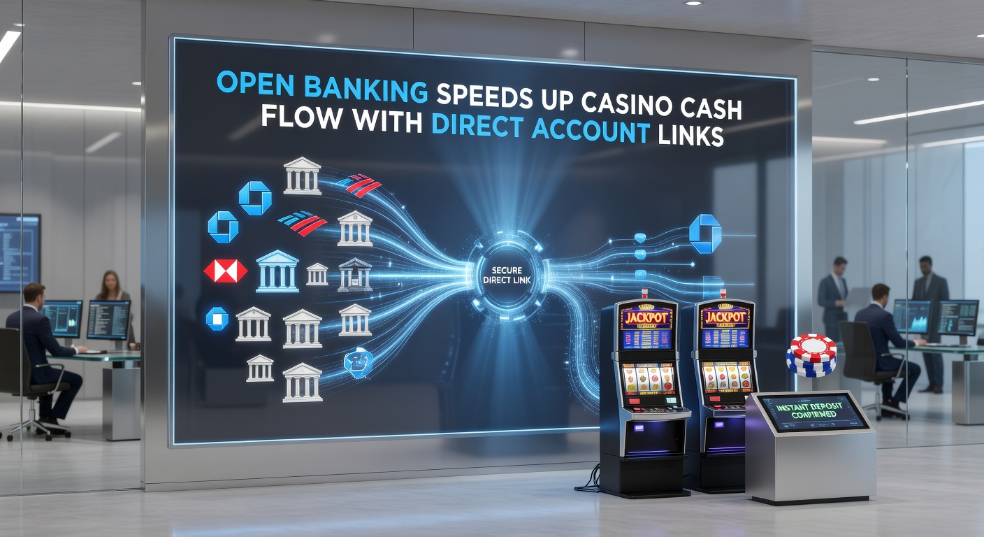 Digital illustration of seamless bank-to-casino money transfer via open banking interface, showing instant cash flow arrows connecting accounts