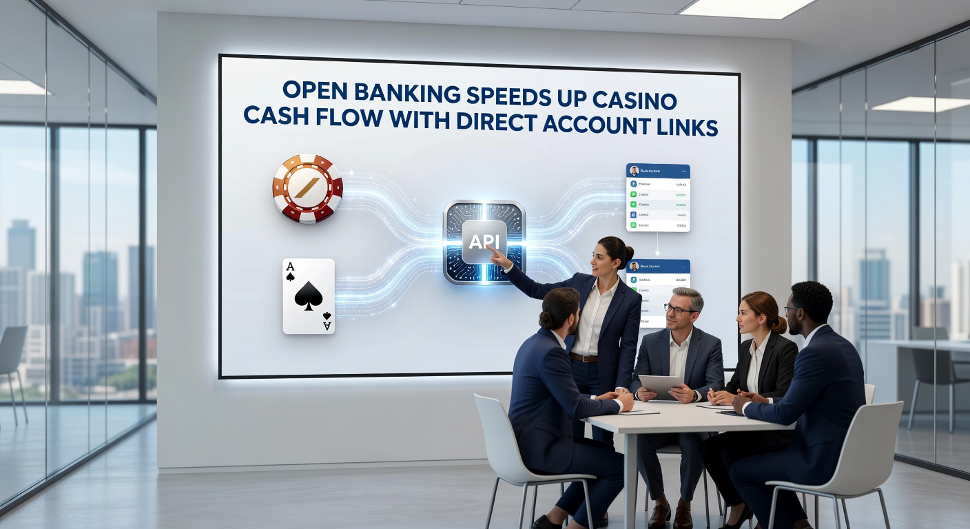 Graph showing dramatic reduction in casino transaction times from days to minutes via open banking direct links, with rising adoption curves across regions